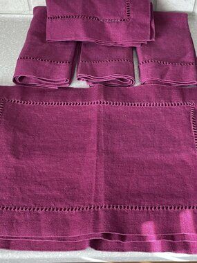 Williams Sonoma SET of 4 EACH 100% Hemp Stitch Napkins Placemats RED Cranberry